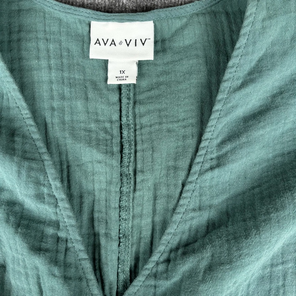 Ava & Viv Teal Long Sleeve Flowy Tie Waist Blouse Size 1X - Picture 3 of 5